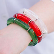 The Candy Canes Translucent Holiday  Stretchy Bracelet Stack Gold or Silver