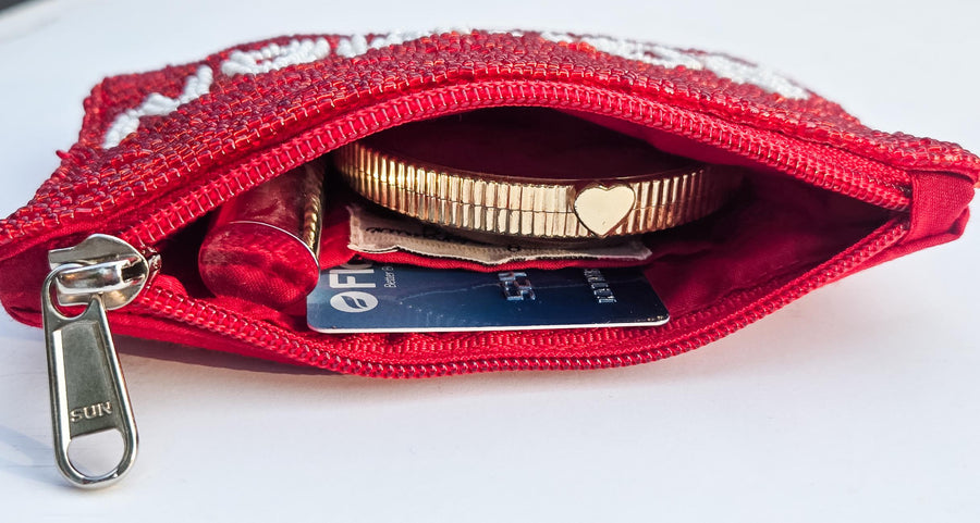 Boomer Sooner OU hand Beaded  Gameday Coin Purse - Norman