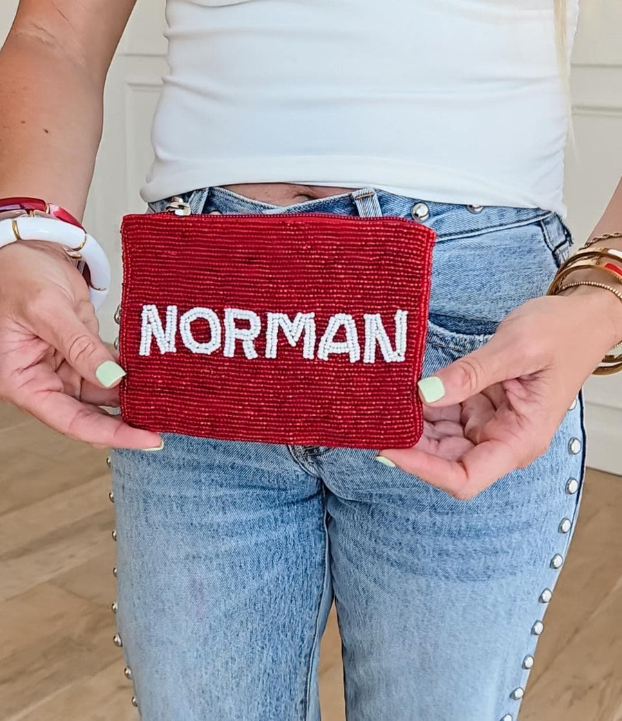 Boomer Sooner OU hand Beaded  Gameday Coin Purse - Norman