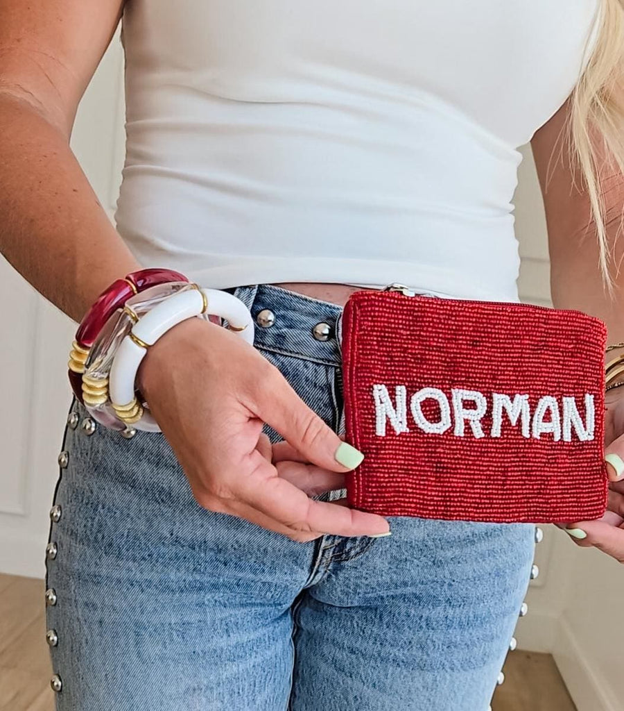 Boomer Sooner OU hand Beaded  Gameday Coin Purse - Norman
