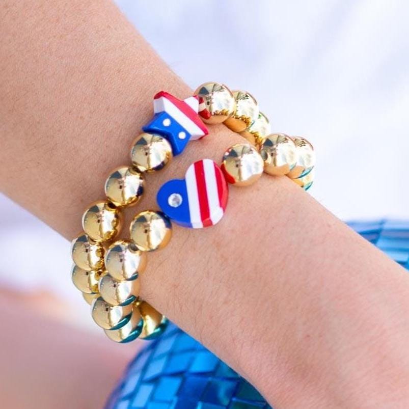 PATRIOTIC HEART & SOUL Gold Stretchy Bracelet Stack