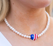 PATRIOTIC HEART & SOUL Authentic Freshwater Pearls Heart Necklace