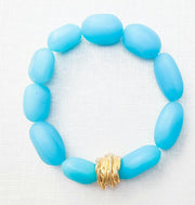 The Saige Sea Glass Bracelet with Gold Center Bead in Electric Blue
