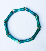 The Thin Bridgette Bamboo Acrylic Bangle Set in Marbled Hunter Green (in Gold or Silver)