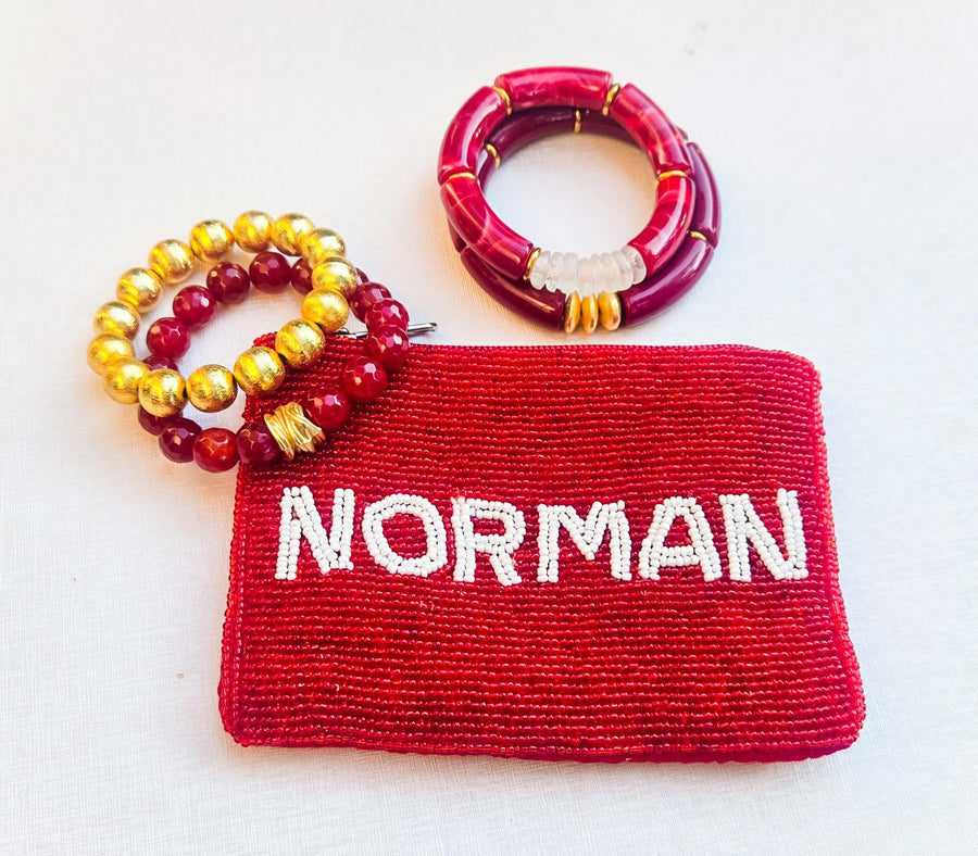 Boomer Sooner OU hand Beaded  Gameday Coin Purse - Norman
