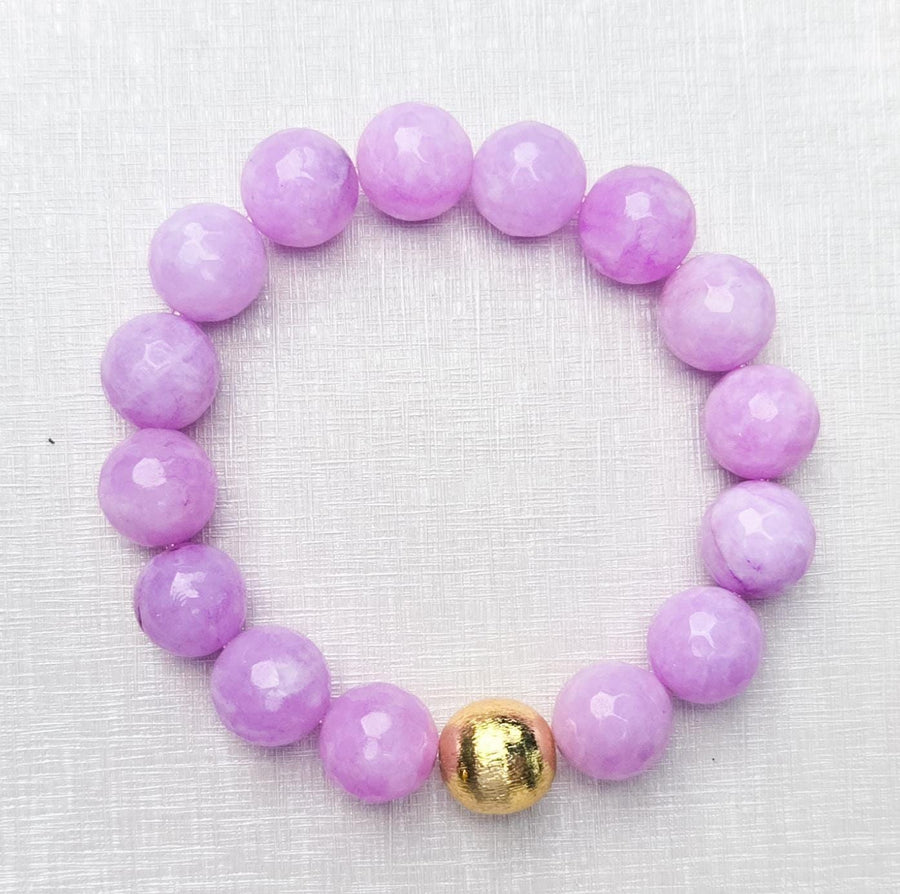 The Alouette Lilac Stone Bead Stretchy Bracelet with Brushed Gold Ball