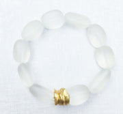 The Saige Sea Glass Bracelet with Gold Center Bead in Clear Matte