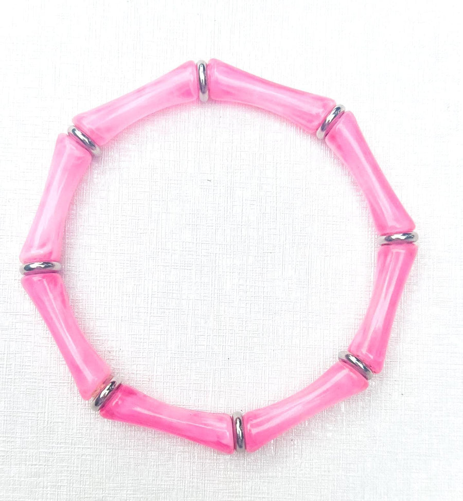 The Thin Bridgette Bamboo Acrylic Bangle Bracelet Set in Ballet Slipper Soft Pink (Gold or Silver)