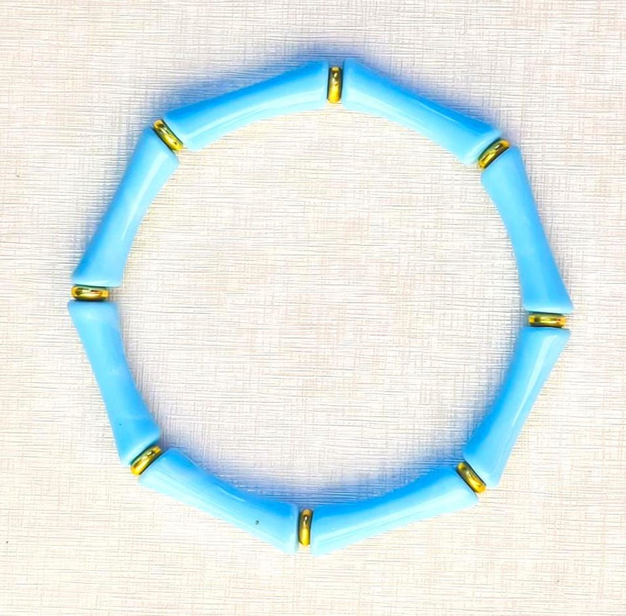 The Thin Bridgette Bamboo Acrylic Bangle Bracelet in Sea Salt Blue (Gold or Silver)
