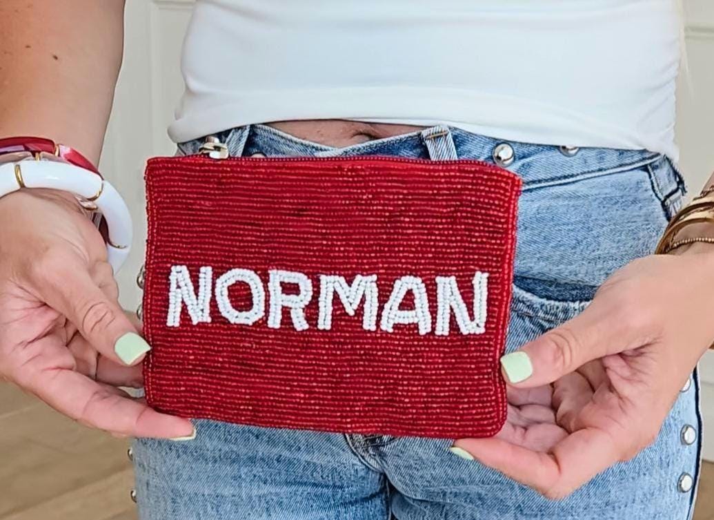 Boomer Sooner OU hand Beaded  Gameday Coin Purse - Norman