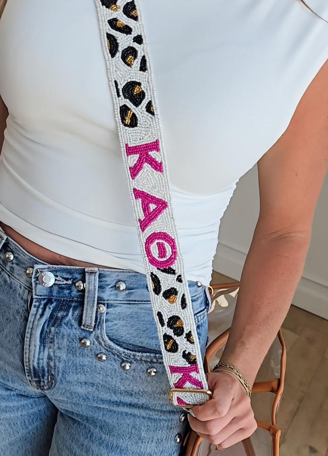 Kappa Alpha Theta Gameday Purse Strap - Gold Hardware - KAO - Leopard