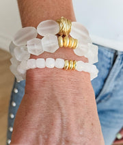 The Sylvie Small Square Stone Stretchy Bracelet in Clear with Gold
