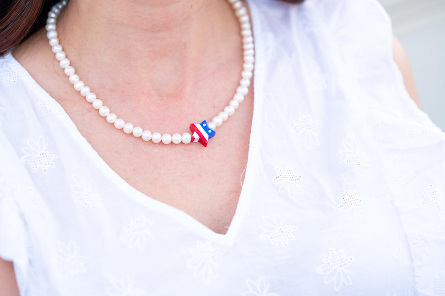 PATRIOTIC HEART & SOUL Authentic Freshwater Pearls Star Necklace