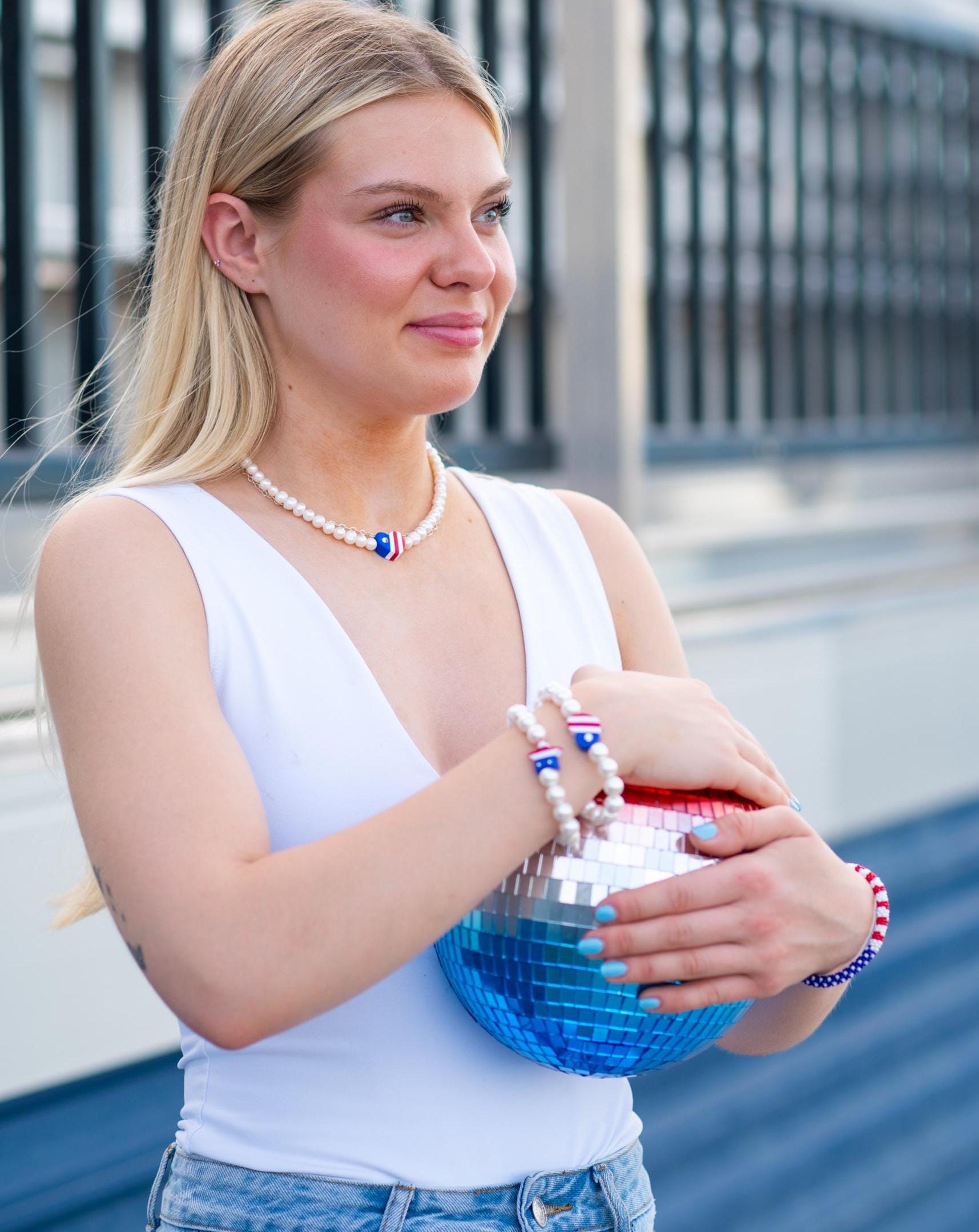 PATRIOTIC HEART & SOUL Authentic Freshwater Pearls Heart Necklace