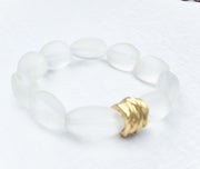 The Saige Sea Glass Bracelet with Gold Center Bead in Clear Matte