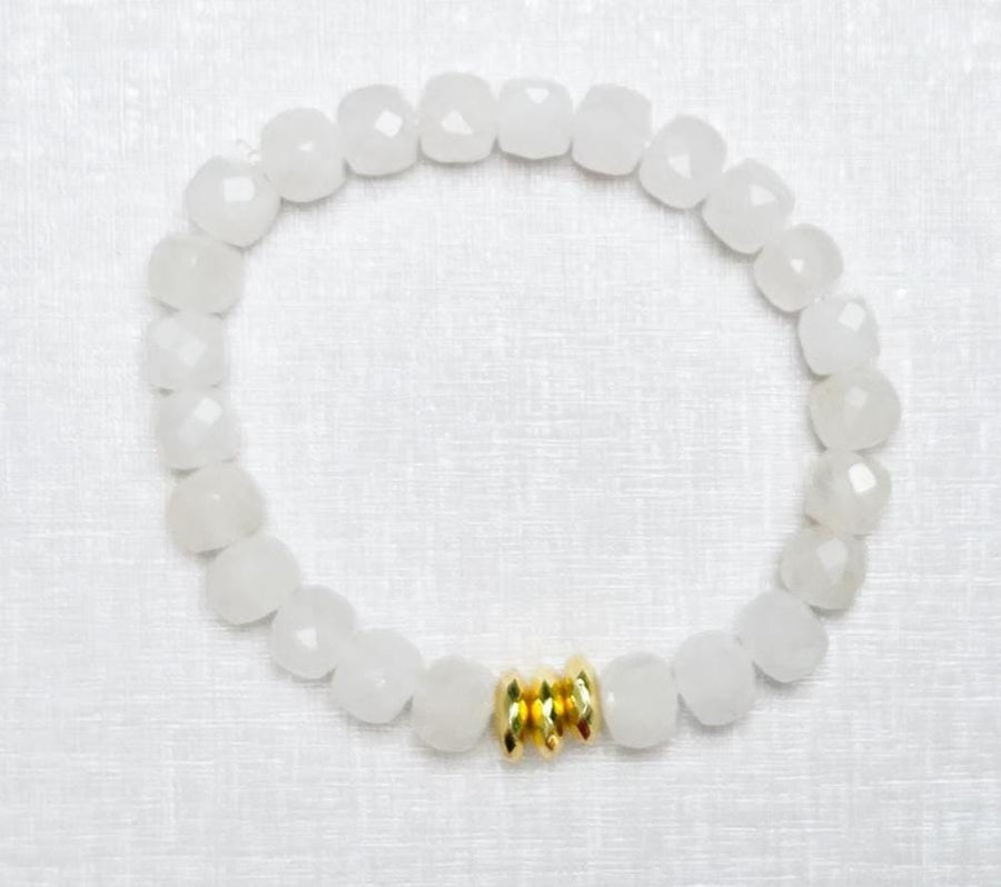 The Sylvie Small Square Stone Stretchy Bracelet in Clear with Gold