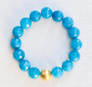 The Alouette Teal Stone Bead Stretchy Bracelet with Brushed Gold Ball