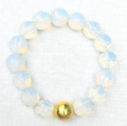 The Alouette Light Catching Opal Stone Bead Stretchy Bracelet with Brushed Gold Ball