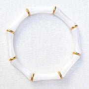 The Thin Bridgette Bamboo Acrylic Bangle Bracelet in Marbled Cloudy White (Gold or Silver)
