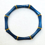 The Thin Bridgette Bamboo Acrylic Bangle Set in Marbled Navy (in Gold or Silver)