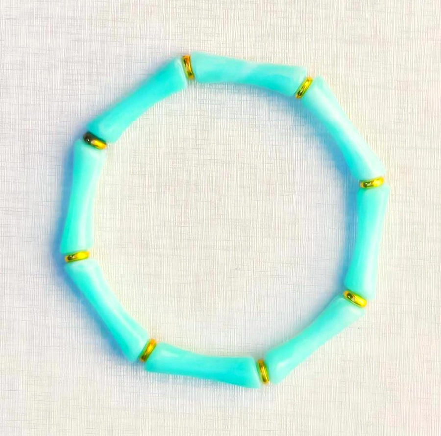 The Thin Bridgette Bamboo Acrylic Bangle Set in Seafoam Green (in Gold or Silver)