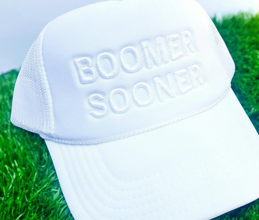 Boomer Sooner Hat  White Trucker Cap | Game Day Embroidered Baseball Hat | OU Fan Gear | College Spirit Accessories
