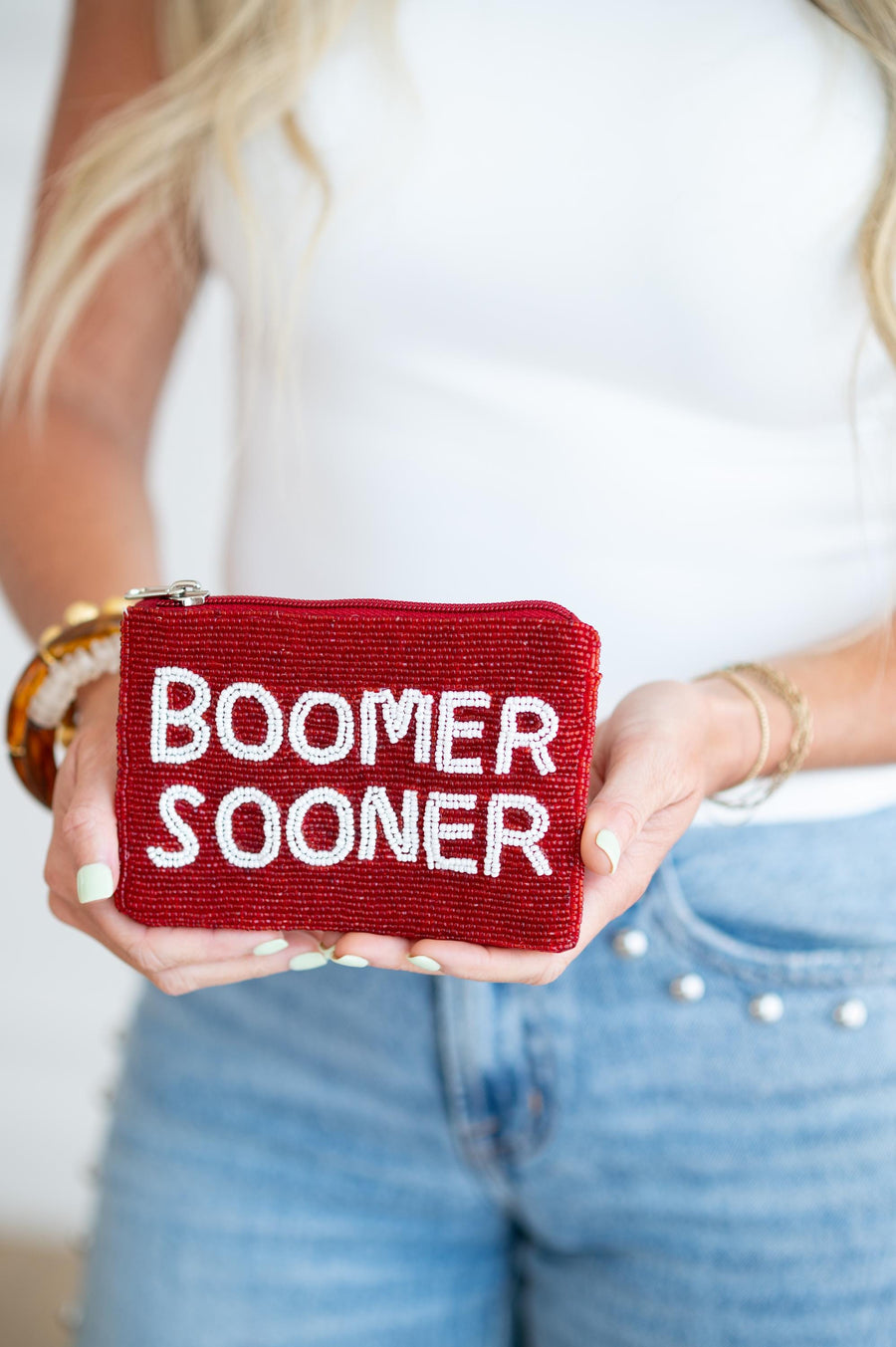 Handmade Beaded Gameday Custom Coin Purse | Bag for Clear Stadium Bags | Oklahoma Sooners | Boomer | 405 Local Original | OU