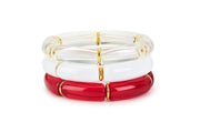 Bama Roll Tide l OU Boomer Sooner  Red White Clear Gameday Jewelry, Stretchy Bracelets, Team Spirit Accessories l Ultimate Gameday Stack