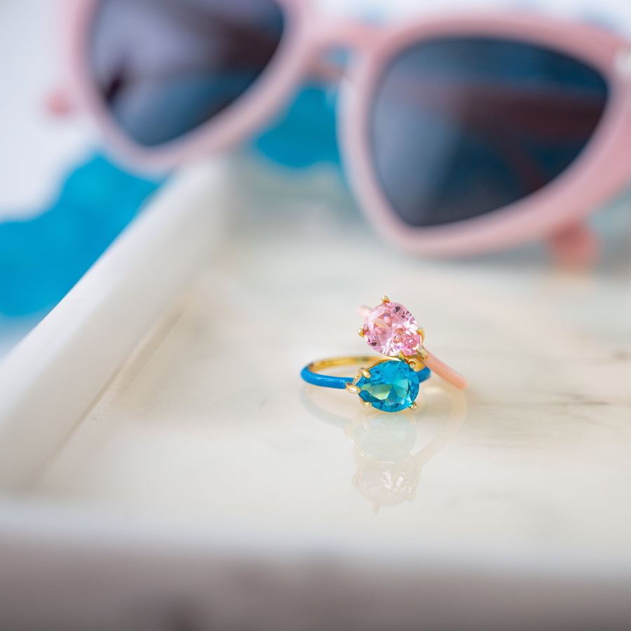 The Lucie Enamel Monochromatic Jewel Ring - Ballet Slipper Pink