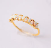 The Celeste Dainty Majestic Opals Gold Band Ring