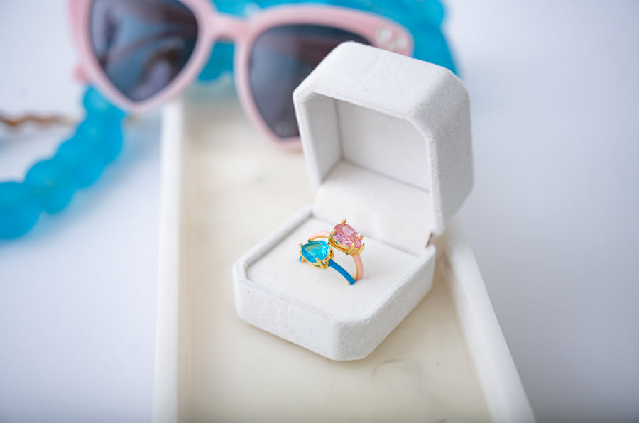 The Lucie Enamel Monochromatic Jewel Ring - Ballet Slipper Pink