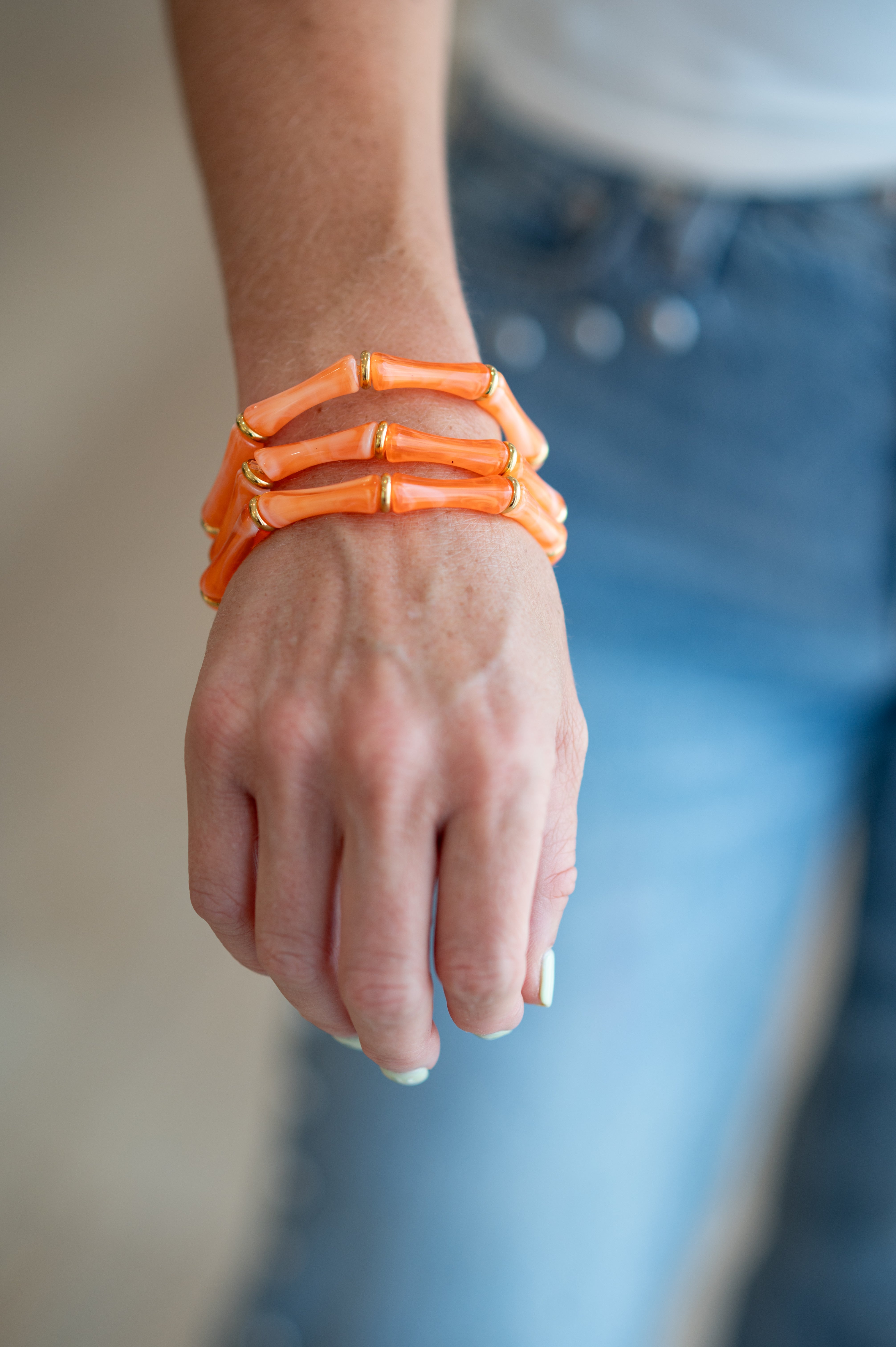 Thin Bridgette Bangle Grand Millennial Bracelet- Stretchy Bangle Gold I Silver I One Size I Stackable Statement I Marbled Orange