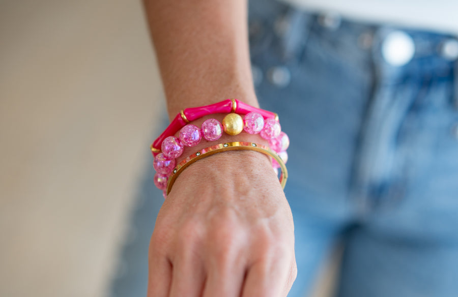 Thin Bridgette Bangle Grand Millennial Bracelet- Stretchy Bangle Gold I Silver I One Size I Stackable Statement I Marbled Emerald