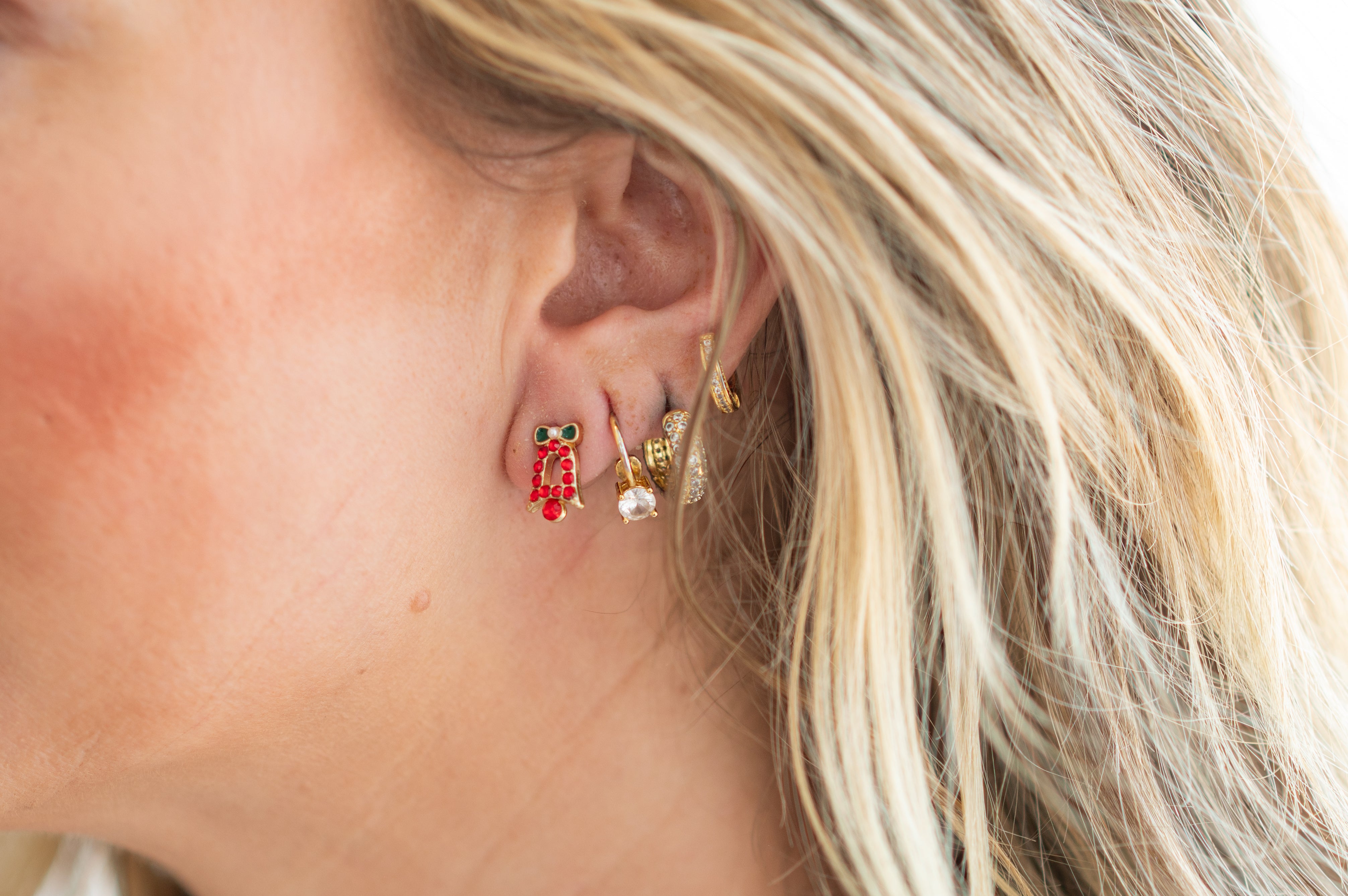 The Dainty & Delicate Tiny Zircon Christmas Bell Studs with Pearl