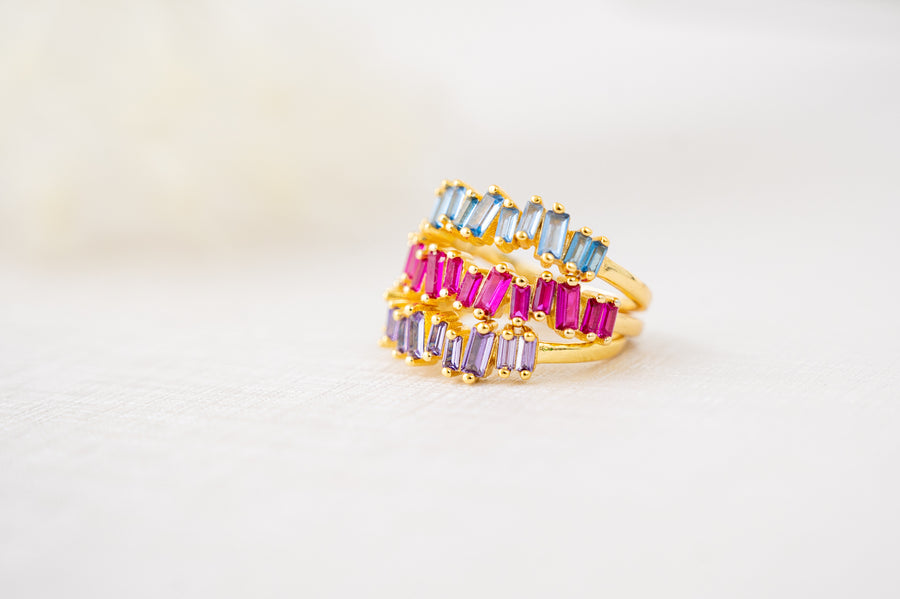 The Josephine Jagged Baguettes on Gold Band