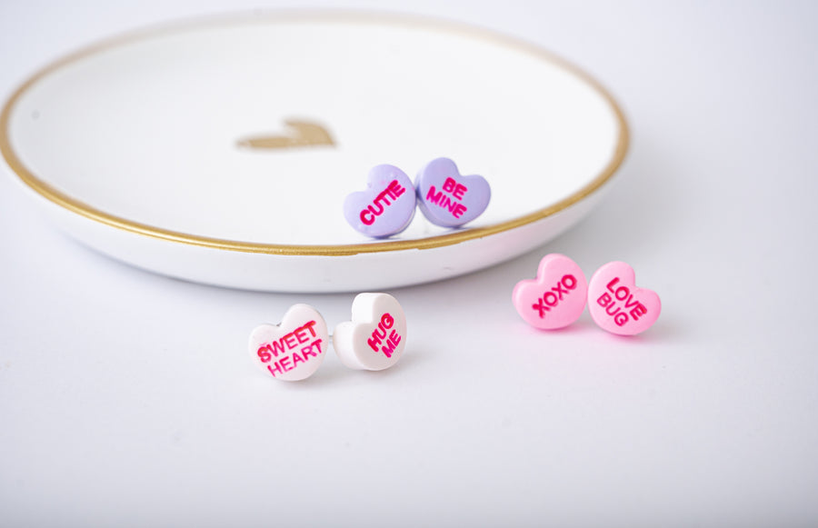 Conversation Candy Heart Studs