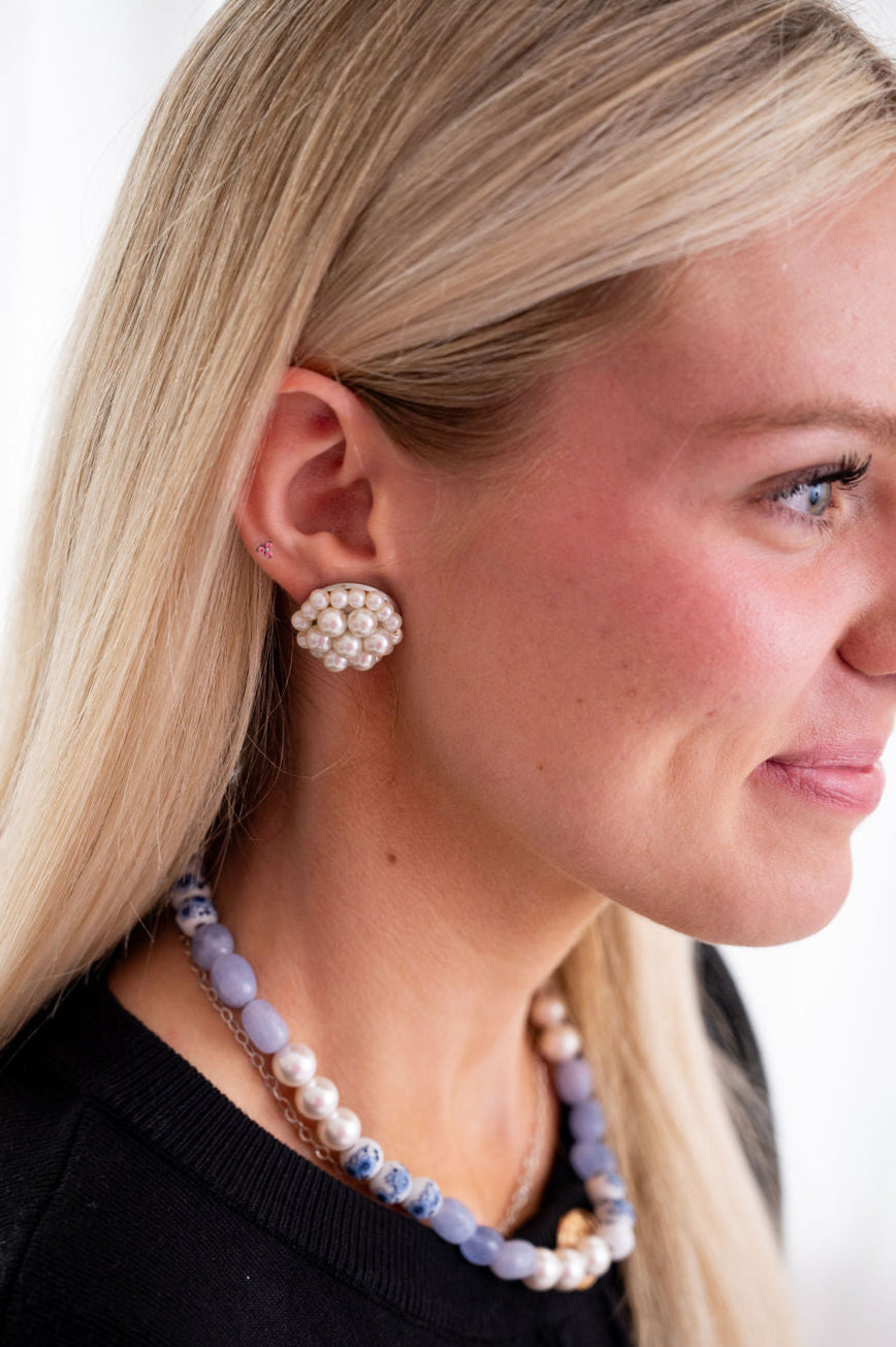 The Jackie Ohhh So Retro Beaded Cluster Earrings in Pearls