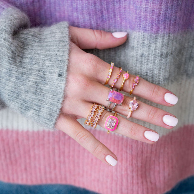The Zara Gold Enamel Contemporary Ring in Poppin' Pink
