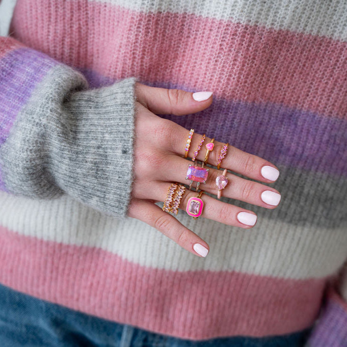 The Penny Pink Peony Double Baguette Band in Gold - Adjustable