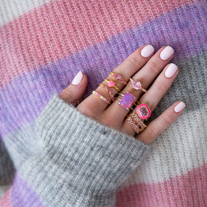 The Zara Gold Enamel Contemporary Ring in Poppin' Pink