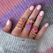 The Millie Dainty & Delicate Opal Heart Ring in Gold - Adjustable - Hot Pink Opal