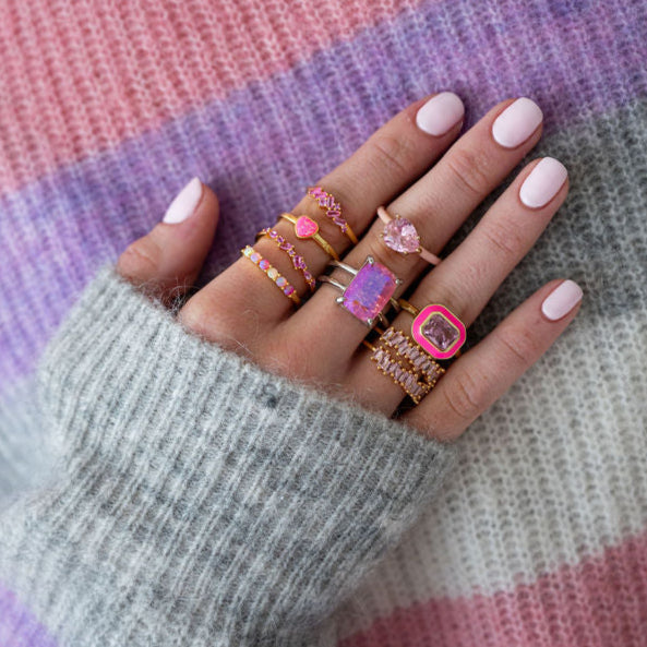 The Lucie Enamel Monochromatic Jewel Ring - Ballet Slipper Pink