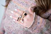 The Zara Gold Enamel Contemporary Ring in Classic Black