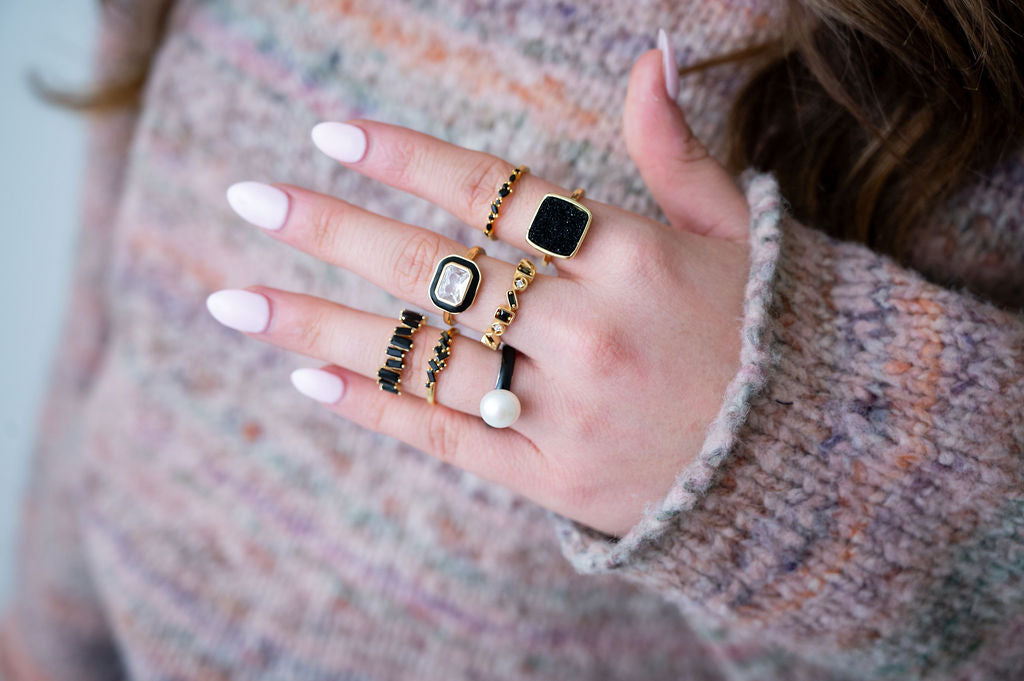 The Beverly Hills Black & Gold Druzy Ring - Adjustable
