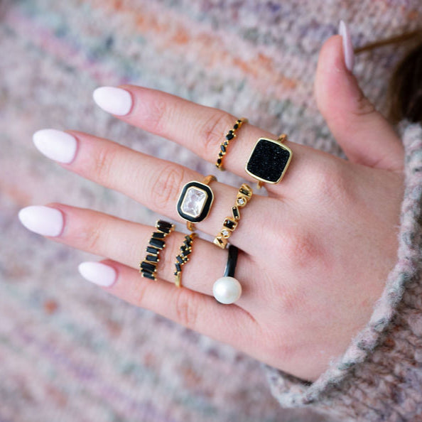 The Josephine Jagged Black Baguettes on Gold Band - Adjustable