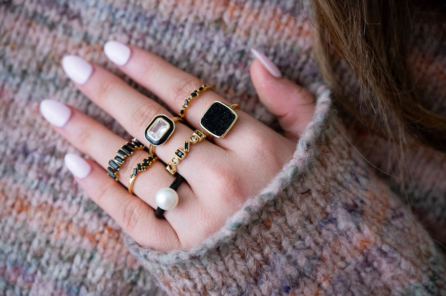 The Beverly Hills Black & Gold Druzy Ring - Adjustable