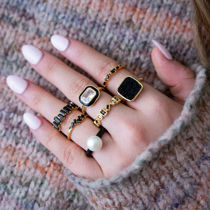 The Maggie Gumball Pearl Ring in Black Enamel