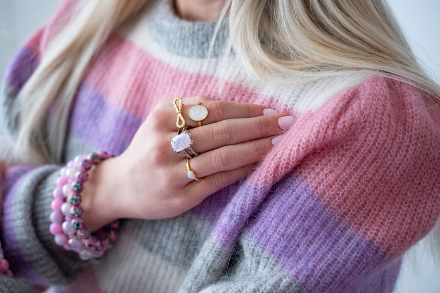 The Ocean is Calling Mother of Pearl Dainty Adjustable Gold and White Shell Ring