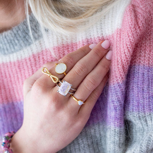 The Marnie Moonstone Statement Ring in Clear - Adjustable