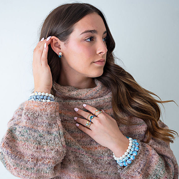 The Gretchen Blue Gems & Pearl Stud Earrings